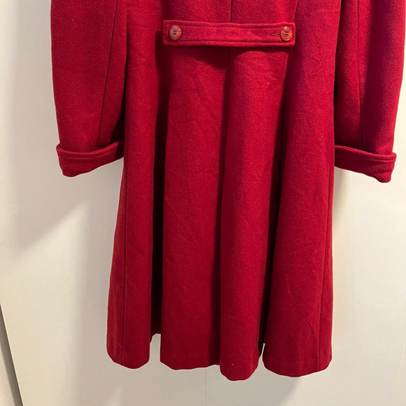 Vintage 80s Red Wool Coat Made in Canada Pea Coat Winter Holiday Puff Sleeve S/M - Picture 7 of 16